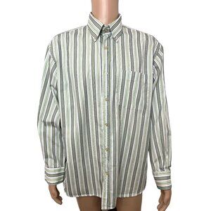 Charles Tweed Men’s Shirt Button Down Striped Long Sleeve XXL Green White Blue
